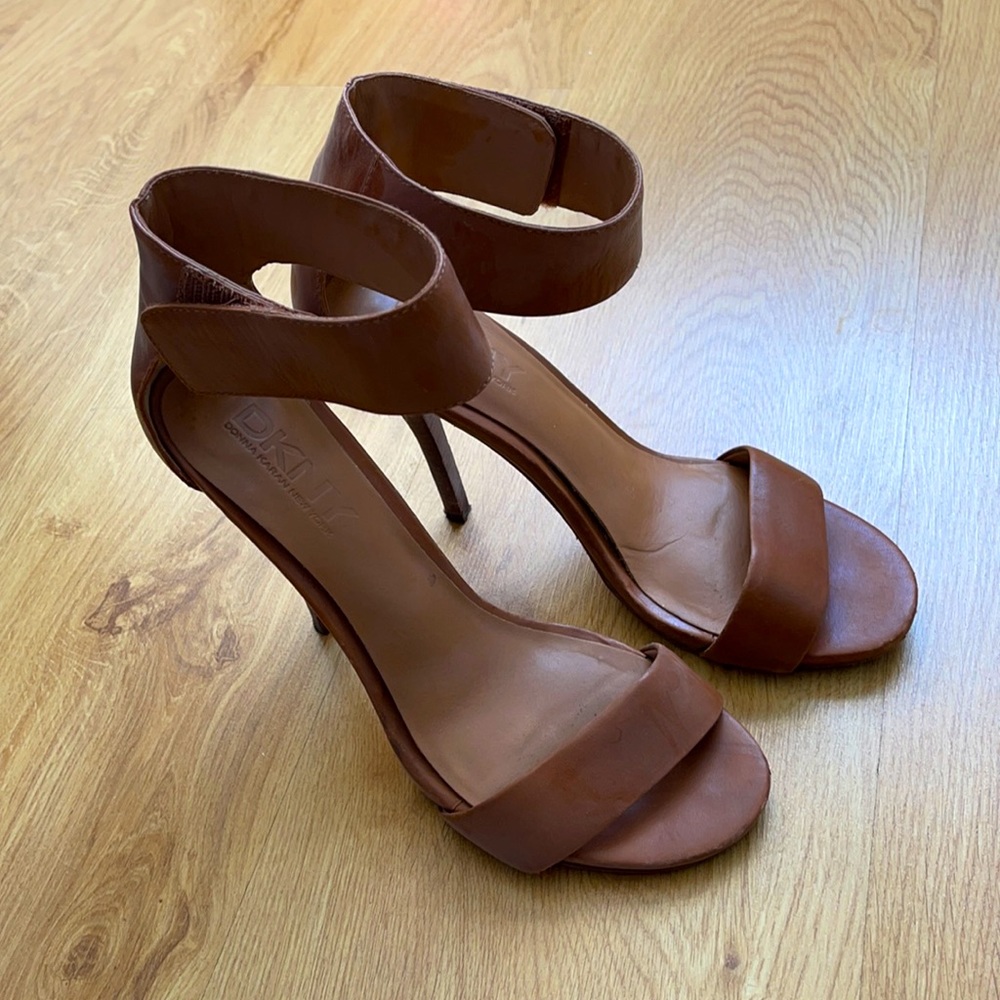 Donna Karan Brown Leather Ankle-Strap High Heel Sandals